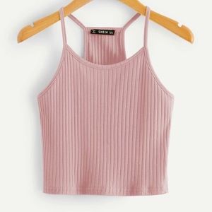 Ribbed Pink Halter Top/Crop-Top
